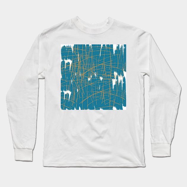 abstract turquoise and yellow lines Long Sleeve T-Shirt by ulyanaandreeva